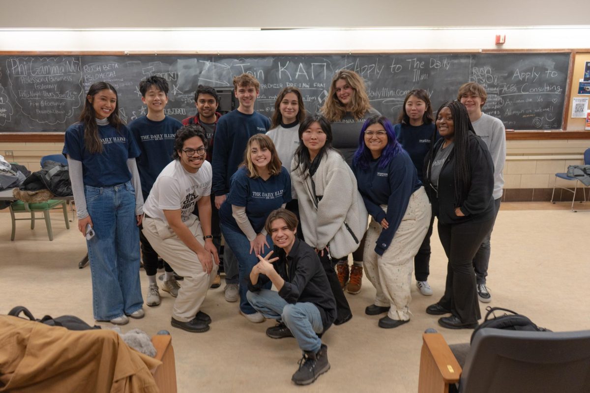 The 2023-24 editorial team at an Illini Media Company recruitment night on Jan. 23.