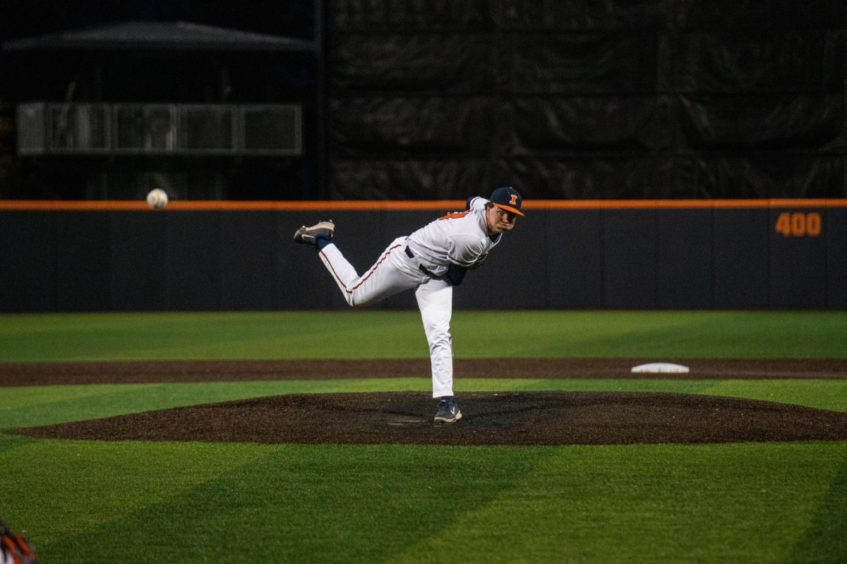 Redshirt Sophomore Ben Plumley throwing out a strong pitch to the Illinois State Redbirds during a game on April 9. 