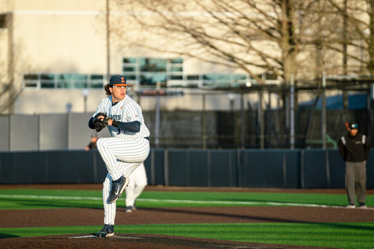 Illini Senior pitcher Jack Crowder pitches against Northern Illinois on April 12.