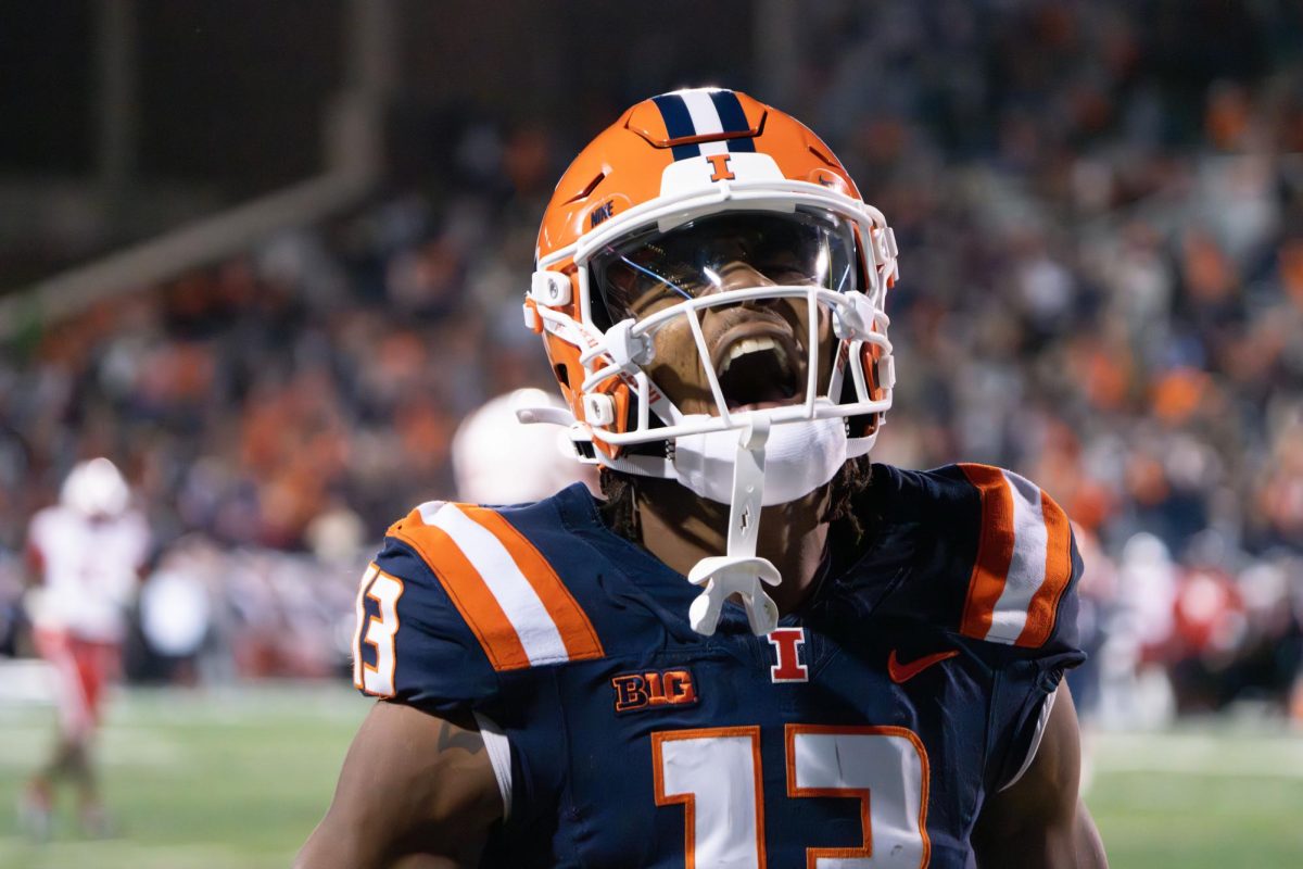 Junior wide receiver Pat Bryant celebrates after the Illini score a touchdown.