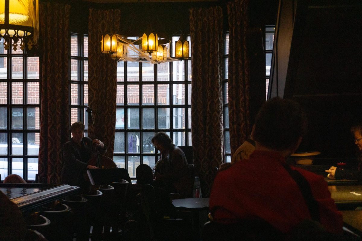 The audience enjoying the Jose Gobbo Duo with Maxwell Beckman performing during a Jazz Brunch on Sunday for the CU Jazz Fest 2023. This event took place at Seven Saints in Downtown Champaign.
