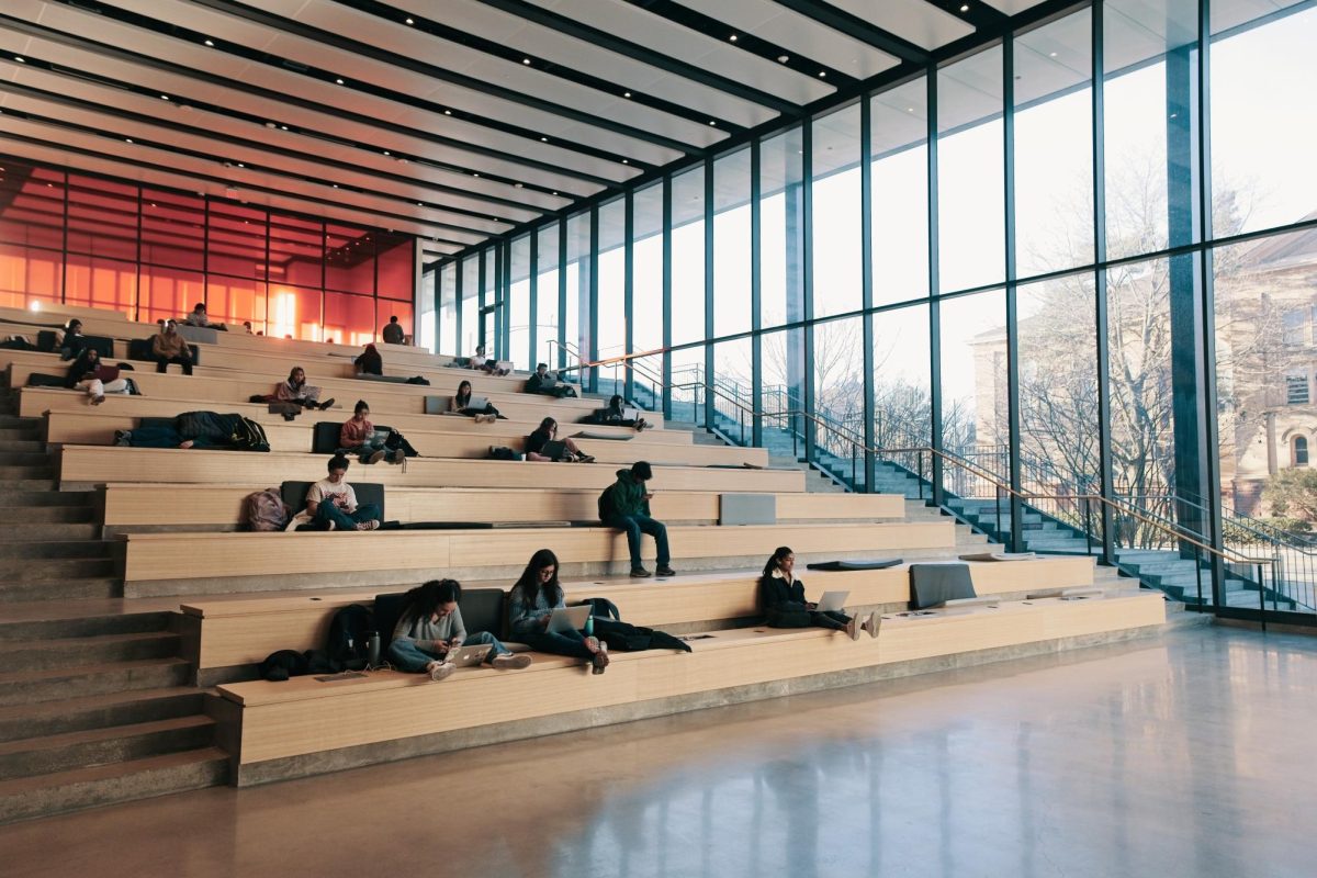 Students study at the monumental study steps in the Campus Instructional Faciliy on Feb. 29. The CIF also has a Espresso Royale for students to purchase coffee to aid their studying.