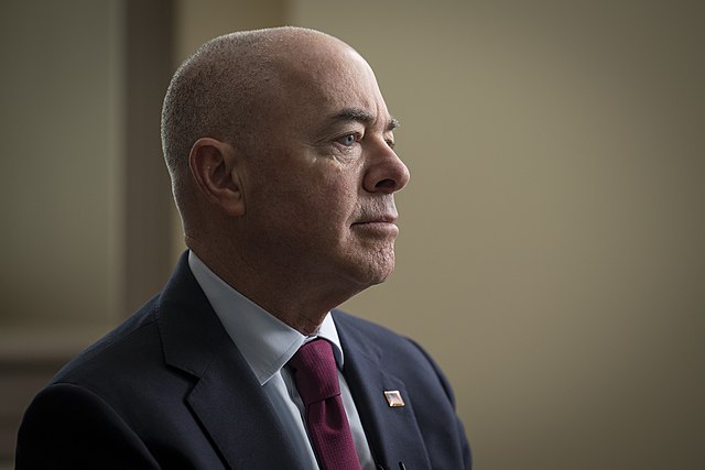 Washington, D.C. Homeland Security Secretary Alejandro Mayorkas participates in an interview with Michael Isikoff from Yahoo News on June 14, 2021.