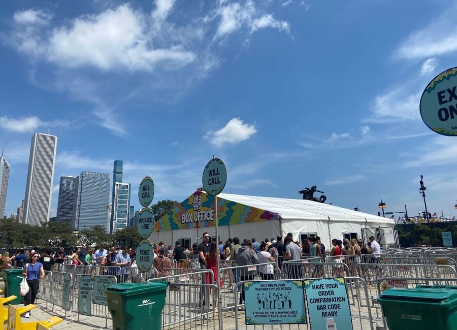 People line up at the Lollapalooza box office on Wednesday the day before the first day of the event. 