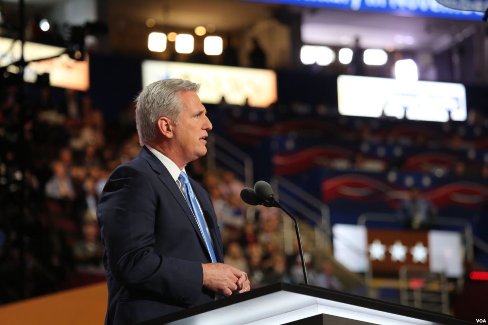 Kevin McCarthy speaks on day two of the 2016 RNC on July 19, 2019.