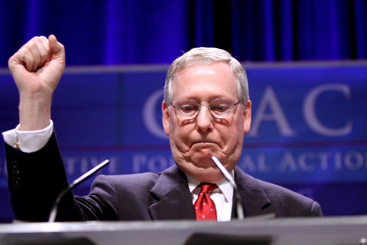 United States Senator and Senate Minority Leader Mitch McConnell of Kentucky speaking at CPAC 2011 in Washington, D.C. on Feb. 10, 2011. 