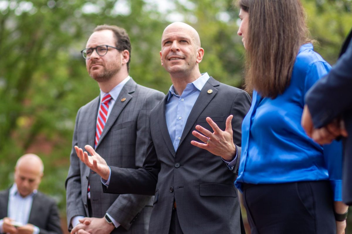 Illinois State Representative Bob Morgan speaks to a crowd of Jewish students in front of the Illini Union on the Main Quad on May 6. 