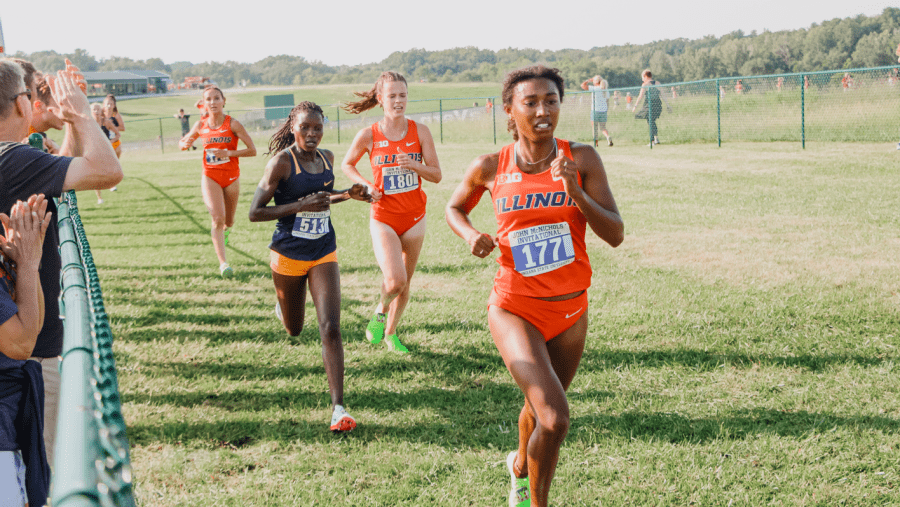 Senior Olivia Howell leads the race during the John McNichols Invitational.