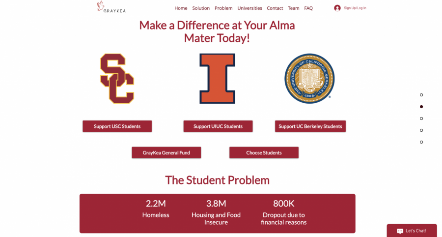 A screenshot from the website Graykea is shown above. Manav Modi, junior in engineering, created a startup to help others pay for college.