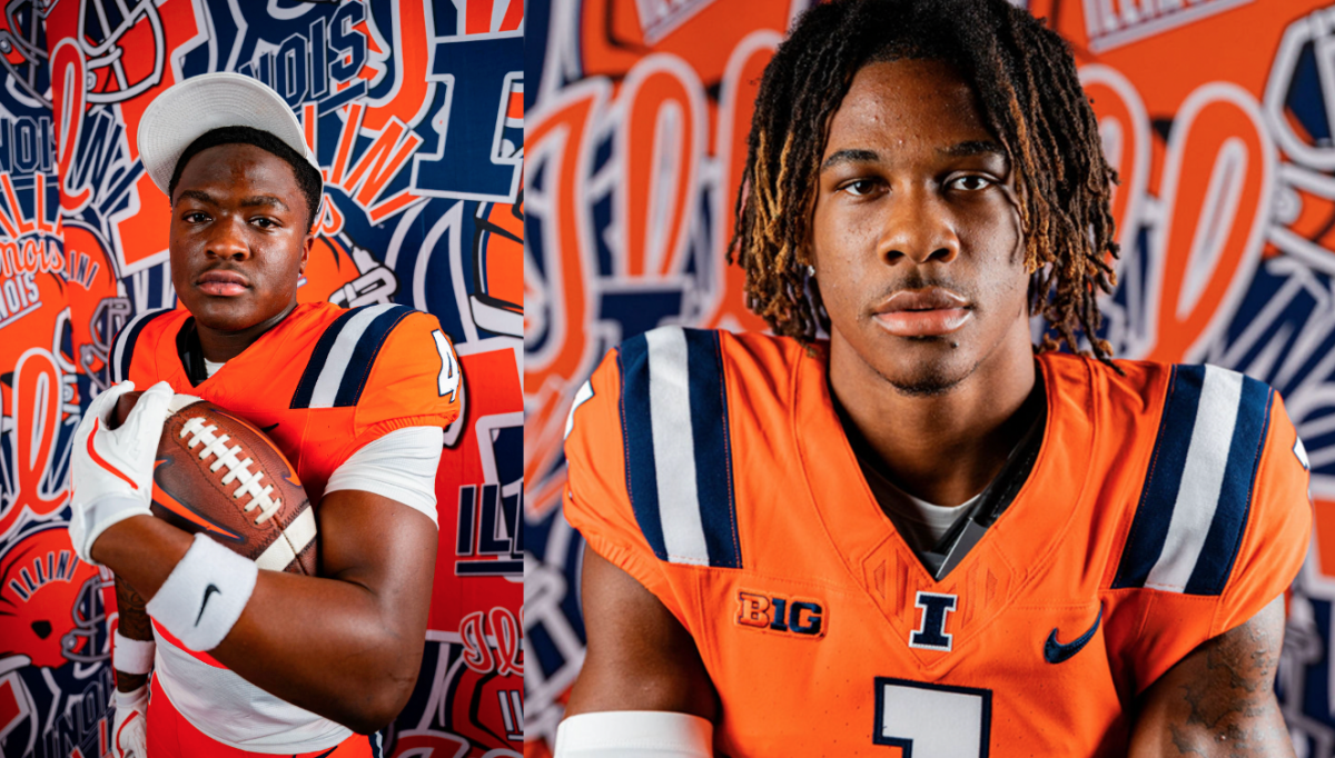 Cedric Wyche (left) and Robert Jones III (right) during their visits to the University in June. Both players have committed to Illinois 2025 recruiting class.